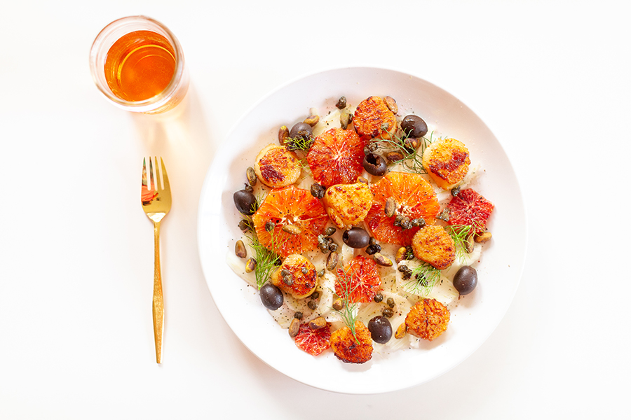 Scallops with Blood Orange, Fennel, and Pistachios, Summer Food, Summer Eats, Clean Eating, Seafood, Scallops, Food & Wine, Food Blogger, Sun and Salt Wellness