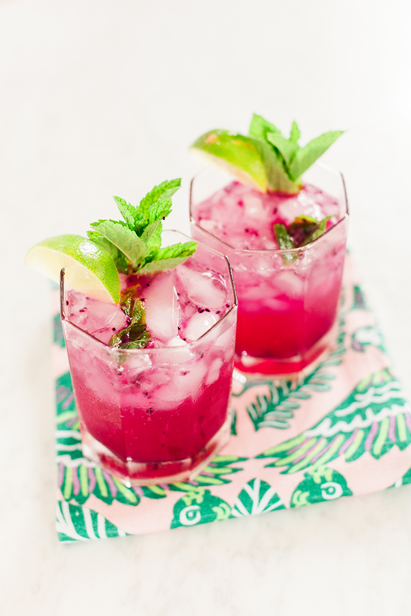 pink dragon fruit mojitos, cocktails, libations, adult beverages, food blogger, sun and salt wellness