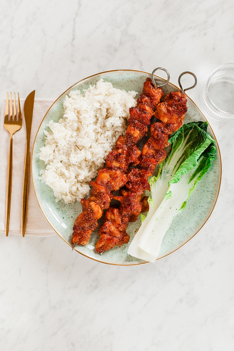 Sesame Kabob Chicken and Bok Choy, weeknight dinner, kid approved, clean eating, food blogger, Sun and Salt Wellness