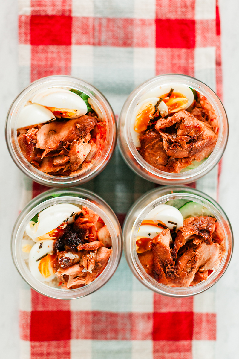 Salmon Bibimbap Lunch Bowls, Meal Prep, Lunch Prep, clean eating, seafood, nutrition, food blogger, Sun and Salt Wellness