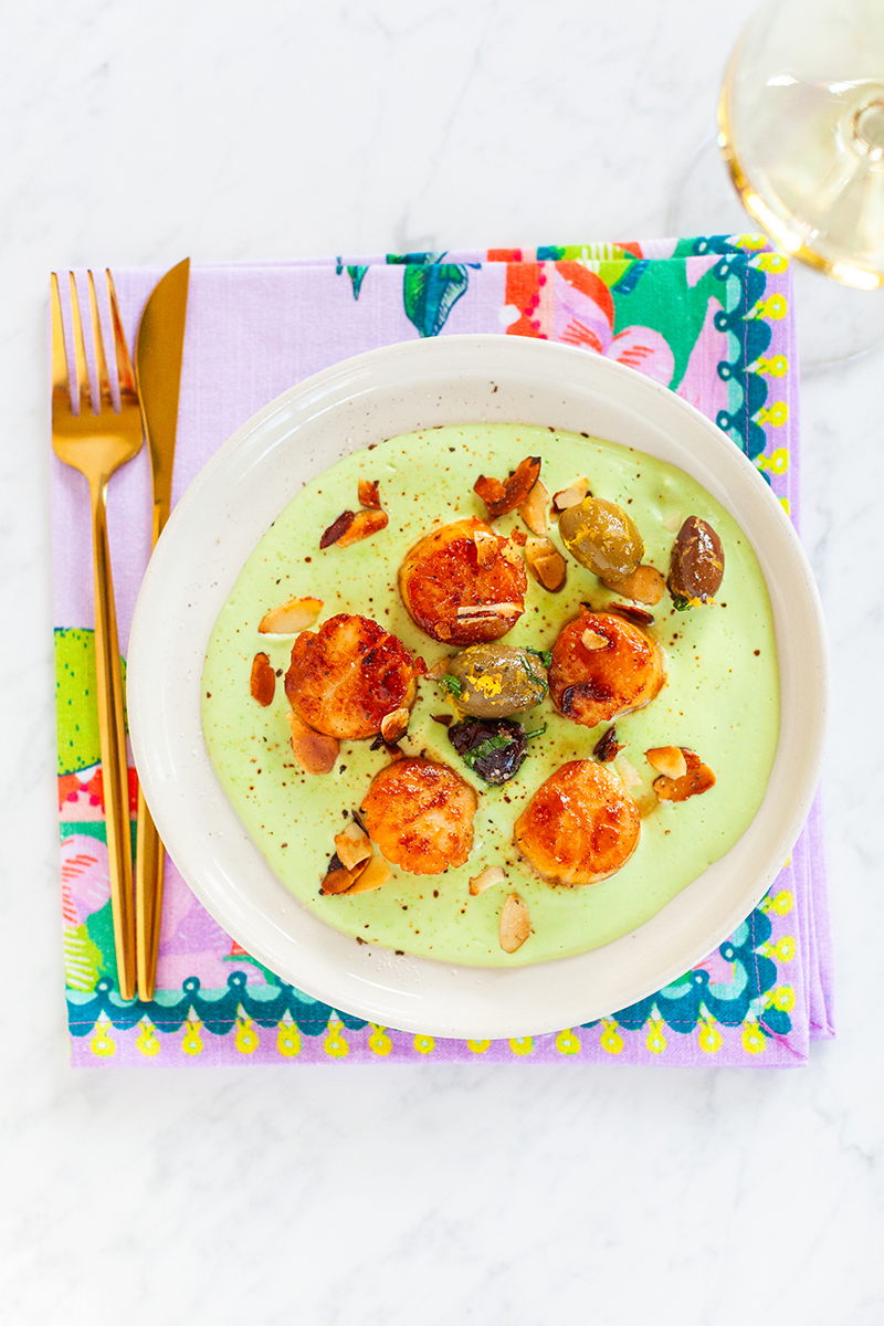 Seared Scallops and Cauliflower Basil Puree, seafood, fine dining at home, weeknight dinner, food blogger, Sun and Salt Wellness