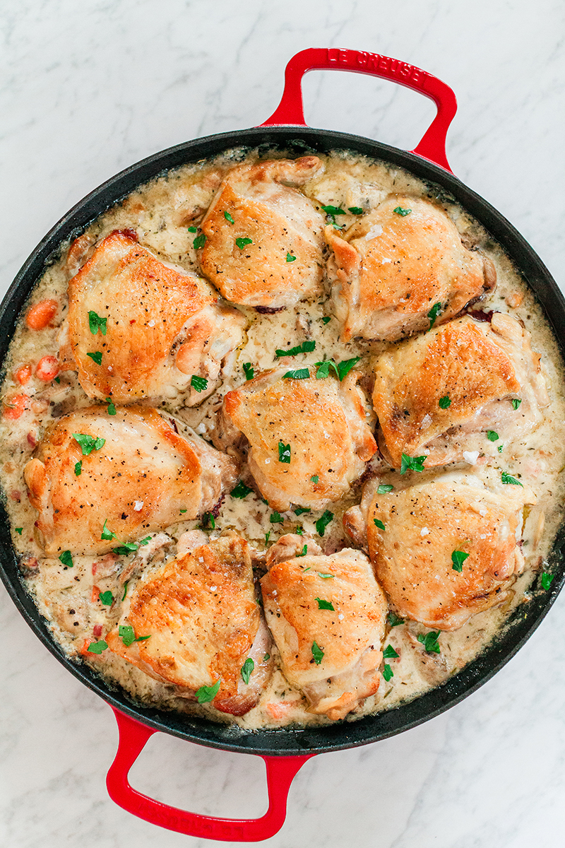 Coq au Champagne, French Cooking, French Cuisine, Comfort Food, Chicken Thighs, Food Blogger, Sun and Salt Wellness