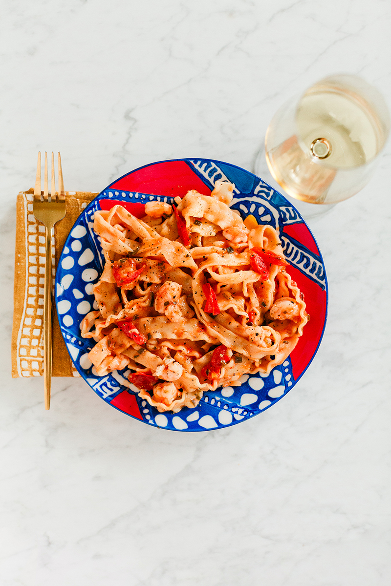 Mafaldine Kombu and Shrimp Pasta, Pasta, Italian, Japanese, Fusion, Comfort Food, Weeknight Dinner, Food Blogger, Sun and Salt Wellness